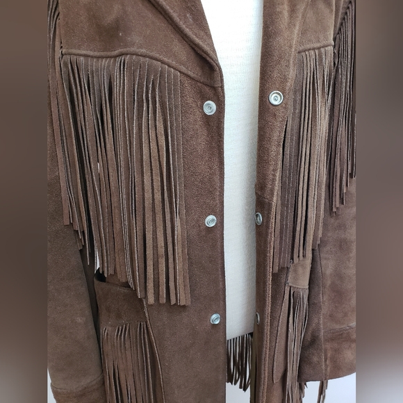 Vintage Rancher by Schott Bros Brown Suede Leather Fringed Jacket, Size 34 - Picture 4 of 8